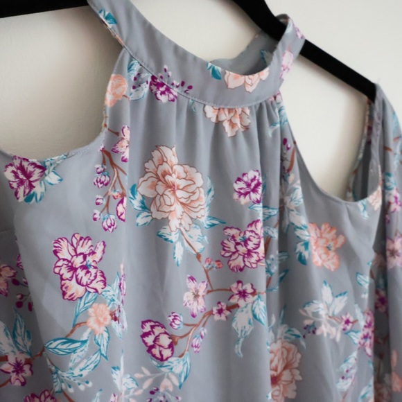 LUSH Purple Floral Dress Long Sleeves Open Shoulders (small) - Picture 3 of 6